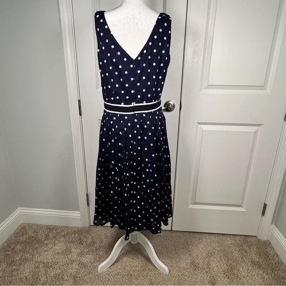 Talbots Navy White Polka Dot Fit Flare Work Dress Cotton Lined Size 14 Classic - Picture 4 of 9
